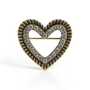⚜️❤️‍🔥 Vintage Gold Heart Brooch With Crystals 💎